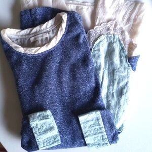 Blue Hat Dress Cottage Core Rufle Eyelet Lace Layered Hem Cotton Coo Size Small